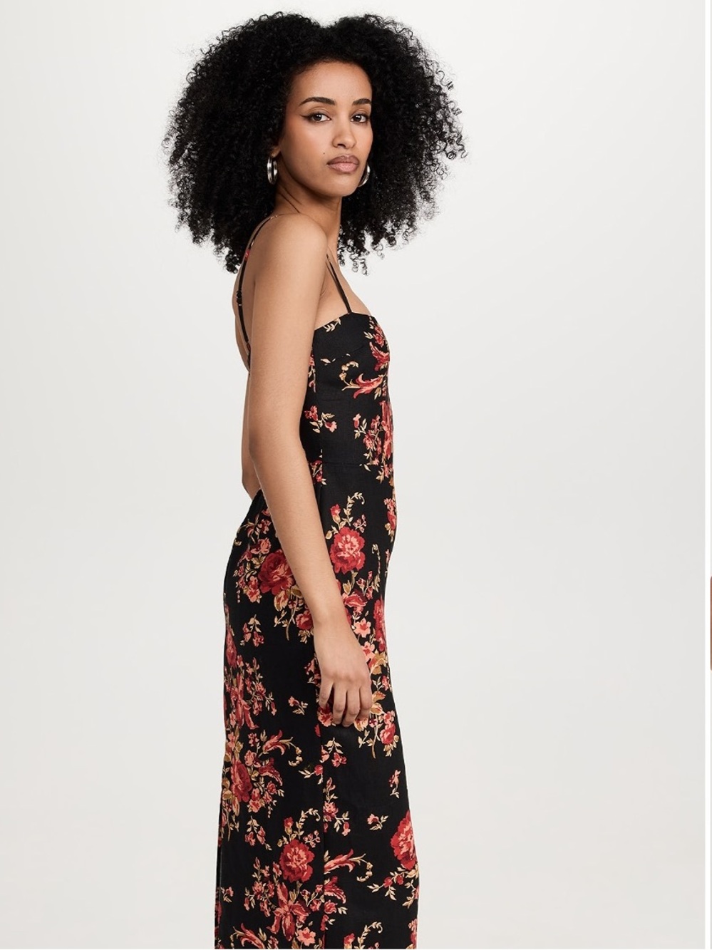 Reformation Black Midi Dress with Red Floral Print - Picture 4 of 10